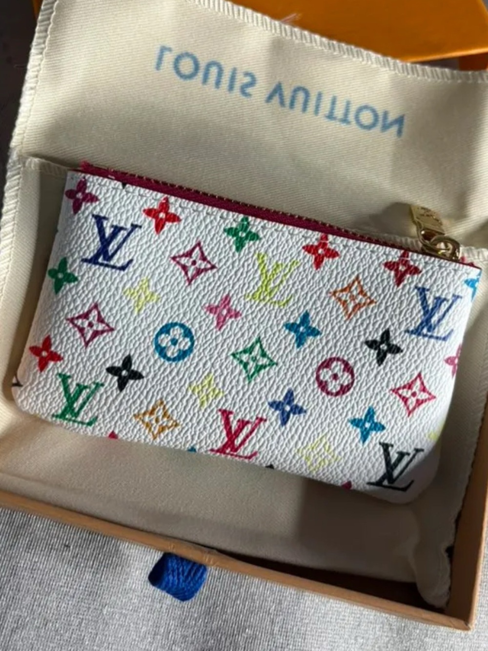 White Multicolor Keychain Zippy Coin Pouch